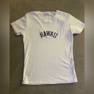 Brandy Melville White Tee with Navy 'Hawaii' Print